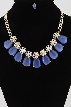 Round Shape with Color Stone Attached Fashion Necklace 5LCC6